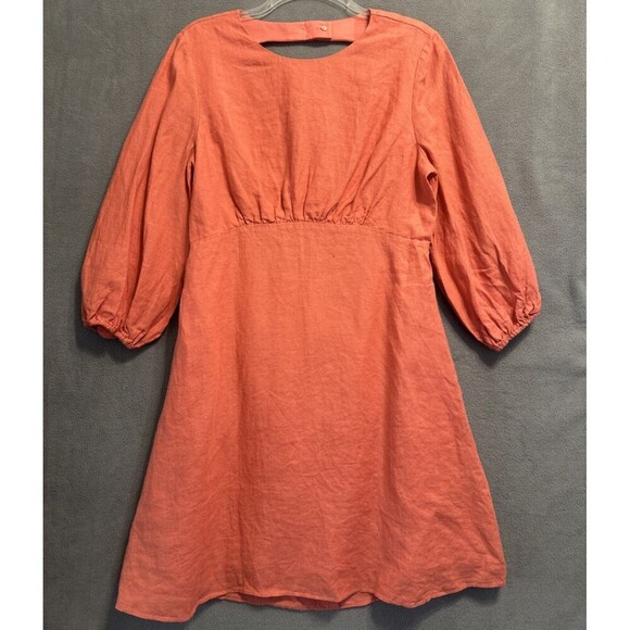 NWT Banana Republic Lisa 100% Linen Open Back Mini Dress Size 10 Coral Cocktail - Picture 3 of 10